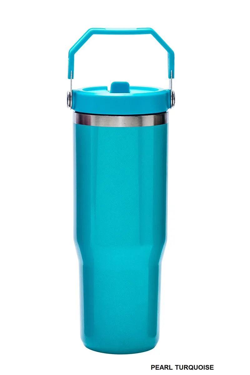 30oz Stainless Steel Pearl Flip Straw Tumbler