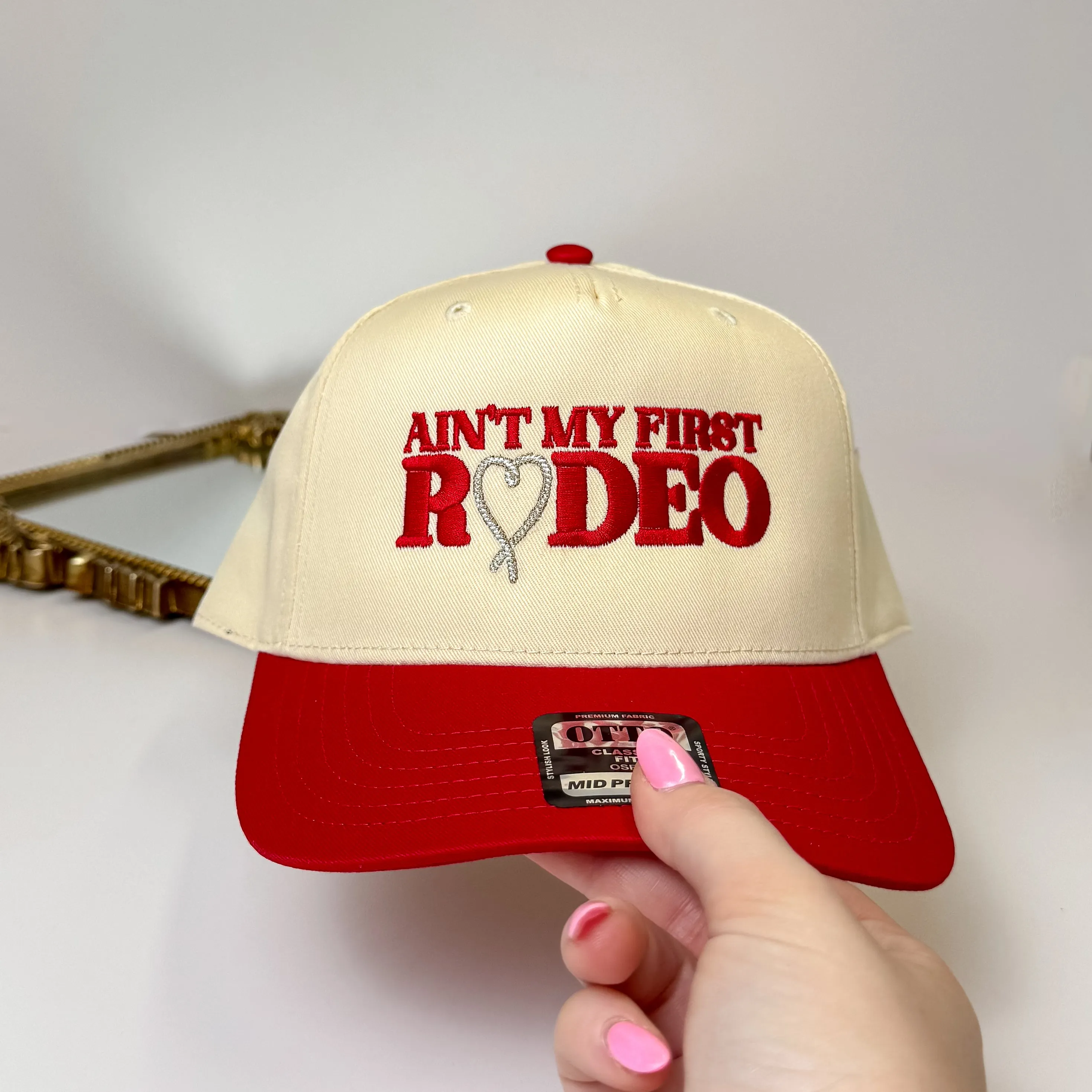 Ain’t My First Rodeo Vintage Hat in Red and Cream