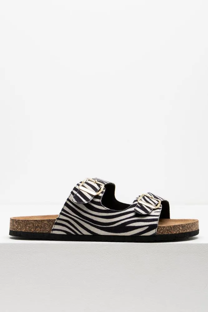 Animal Double Strap Sandal Black & White