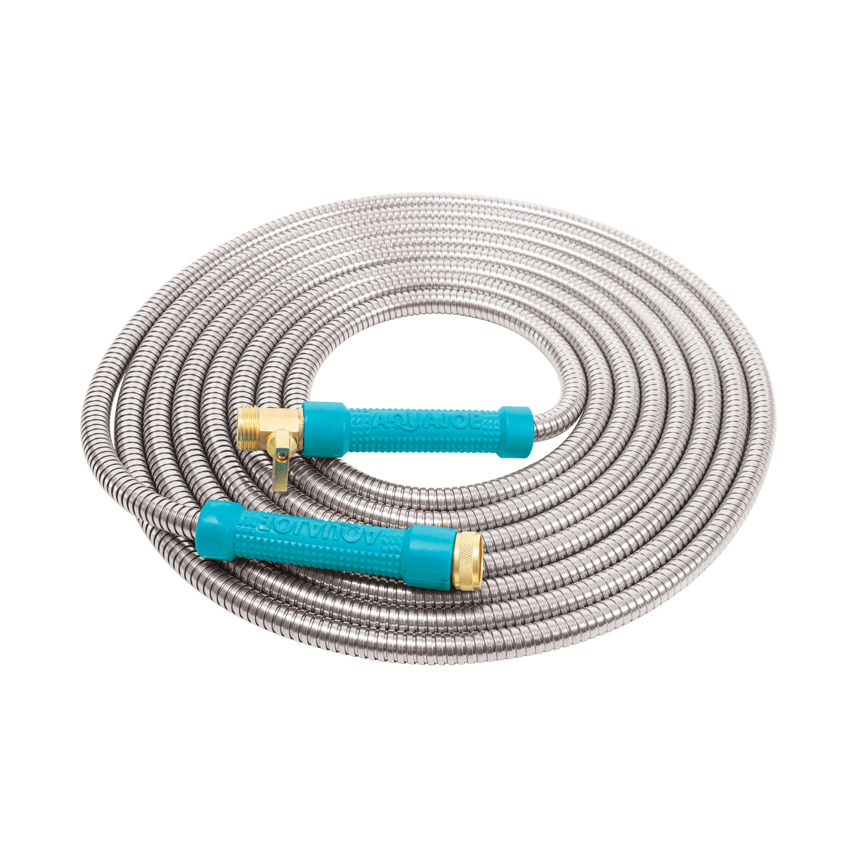 Aqua Joe AJSGH25-MAX Heavy-Duty Puncture Proof Kink-Free Garden Hose | 25-Foot | 1/2-Inch | w/ Brass Fitting & On/Off Valve | Spiral Constructed 304-Stainless Steel Metal