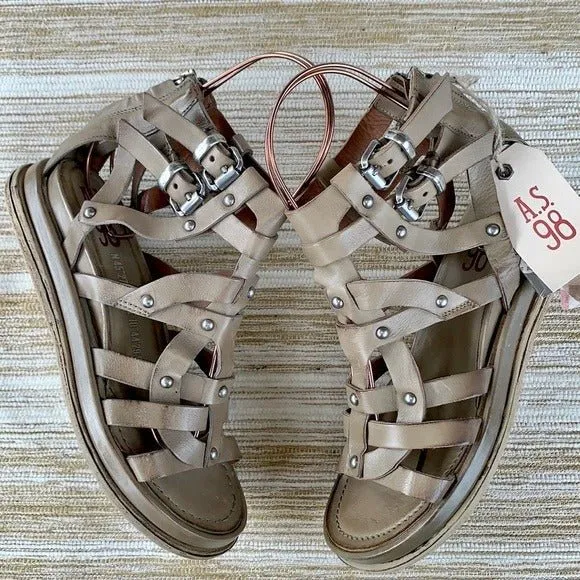 A.S.98 Payne Gladiator Strappy Ankle Buckle Zippered Wedge Platform Sandals