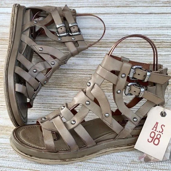 A.S.98 Payne Gladiator Strappy Ankle Buckle Zippered Wedge Platform Sandals