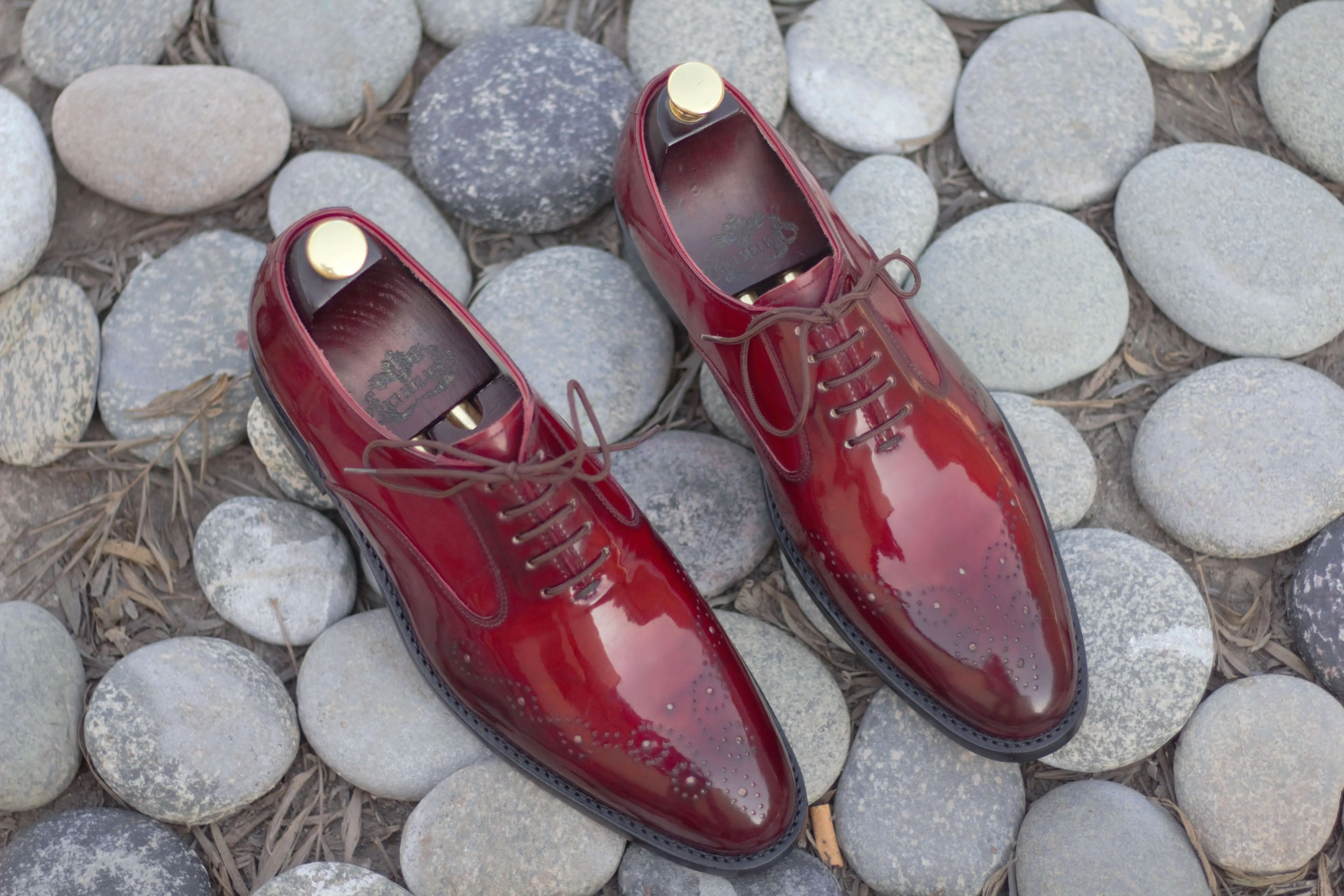 Awesome Handmade Men's Burgundy Leather Brogue Toe American Luxury Shoes, Men Dress Formal Lace Up Shoes