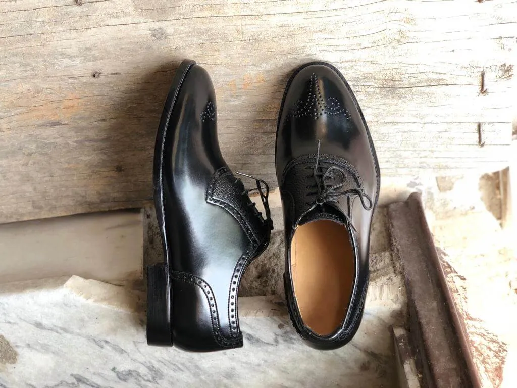 Beautiful Handmade Men's Black Leather Oxford Lace Up Brogue Toe Dress Shoes