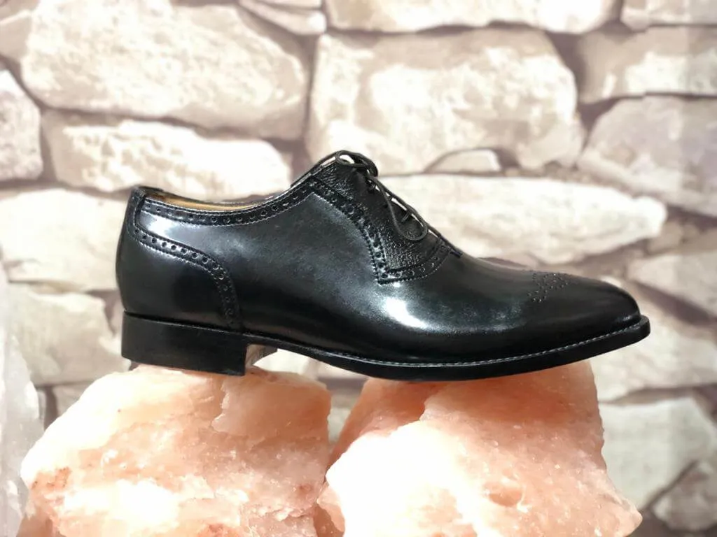 Beautiful Handmade Men's Black Leather Oxford Lace Up Brogue Toe Dress Shoes