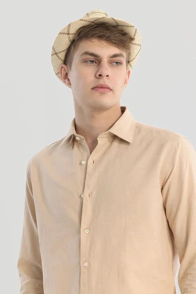 Beige Plain Linen Blend Shirt