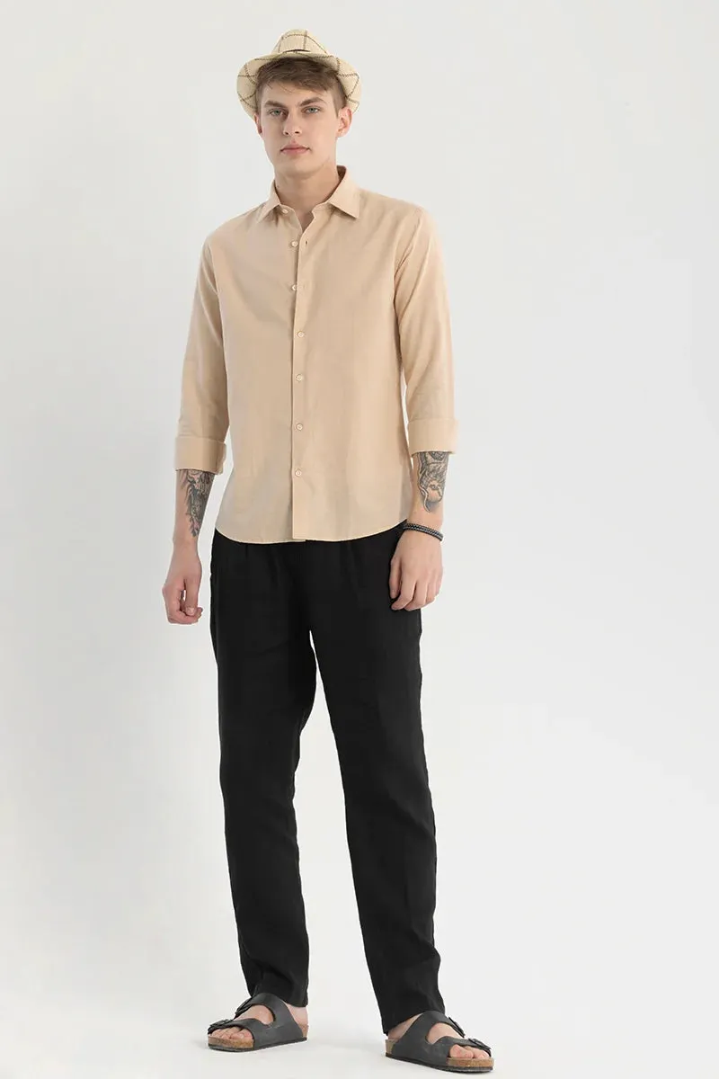 Beige Plain Linen Blend Shirt