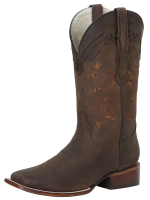 Botas Vaqueras Rodeo Clasicas de Piel Genuina para Mujer 'The Red Rose of Texas' - ID: 42259