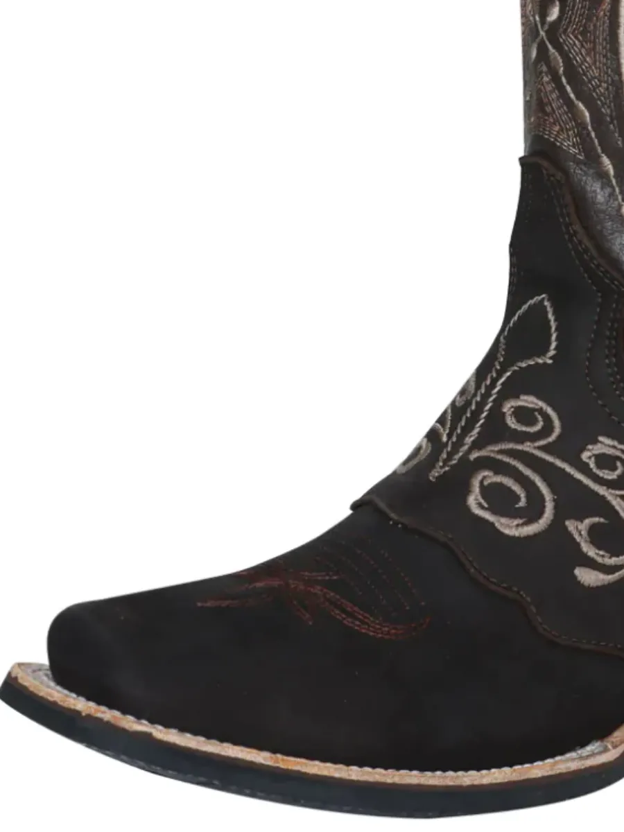 Botas Vaqueras Rodeo con Antifaz Bordado de Piel Nobuck para Hombre 'El Señor de los Cielos' - ID: 124079