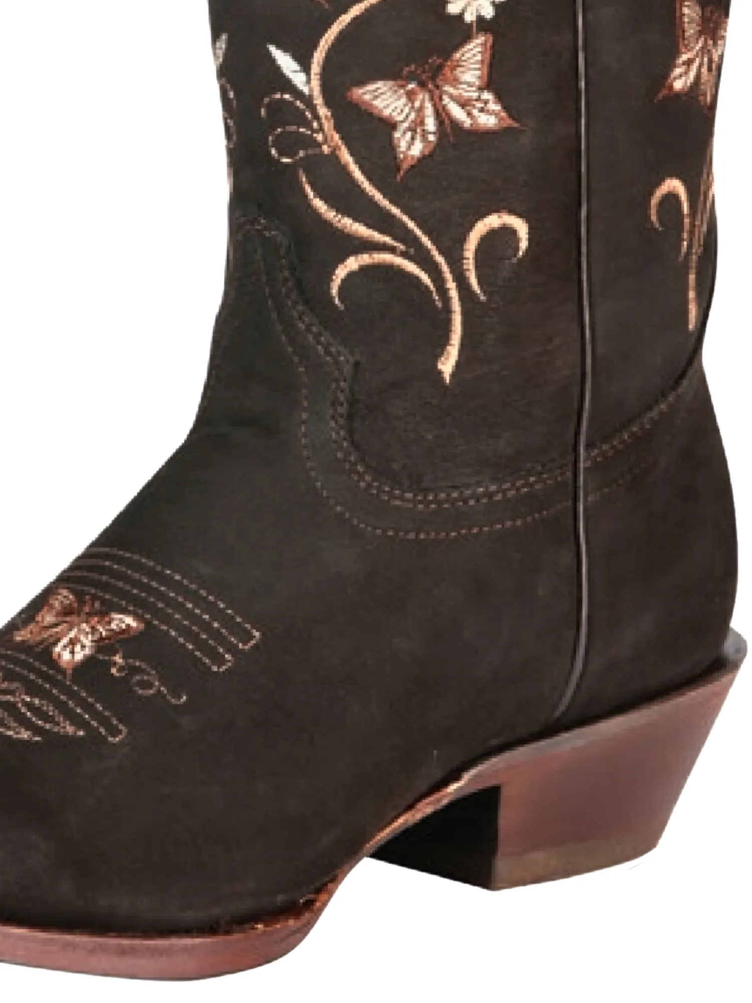 Botas Vaqueras Rodeo con Tubo Bordado de Mariposas de Piel Nobuck para Mujer 'El General' - ID: 51227