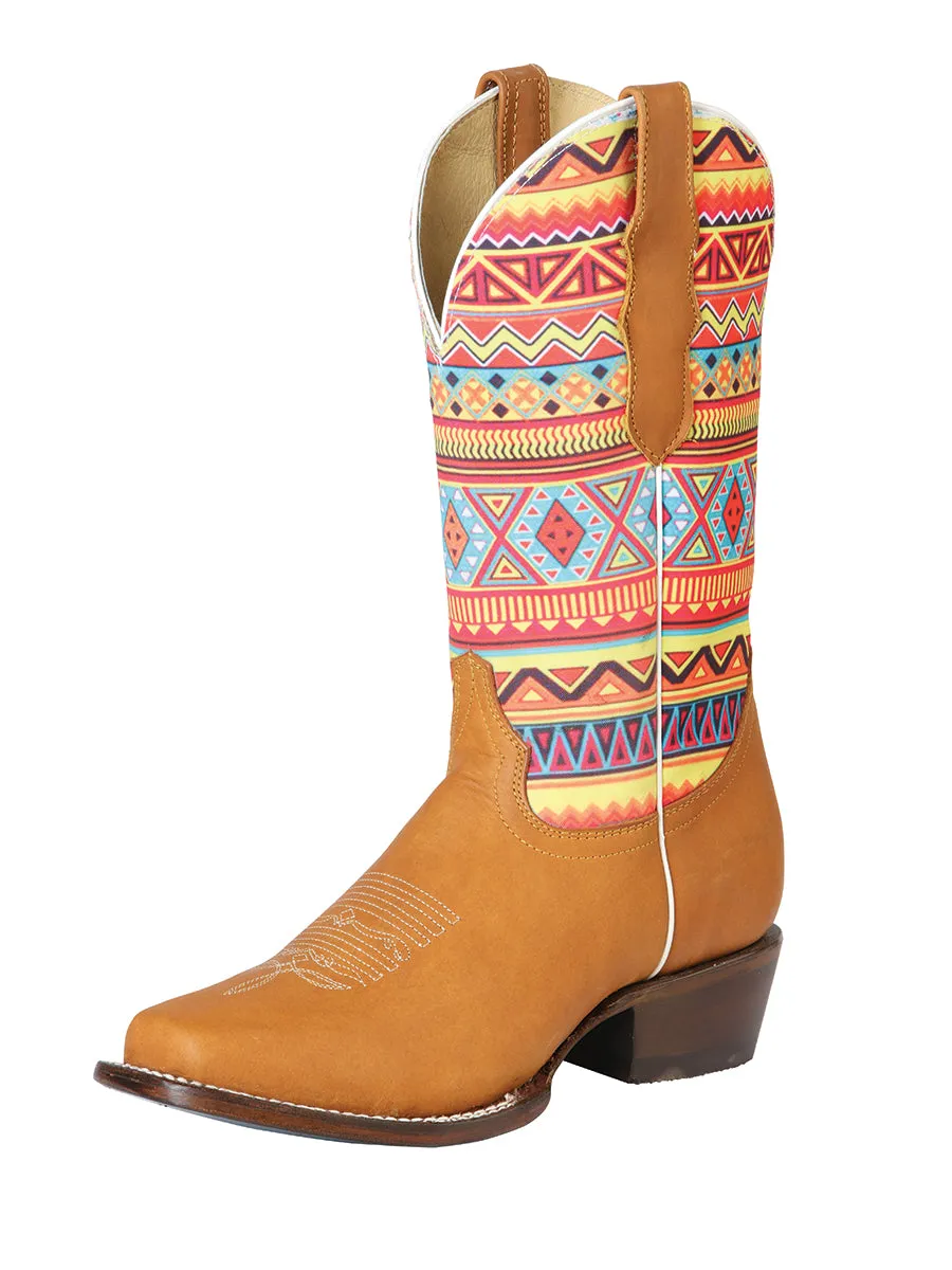 Botas Vaqueras Rodeo con Tubo Multicolor Print de Piel Nobuck para Mujer 'El General' - ID: 42987