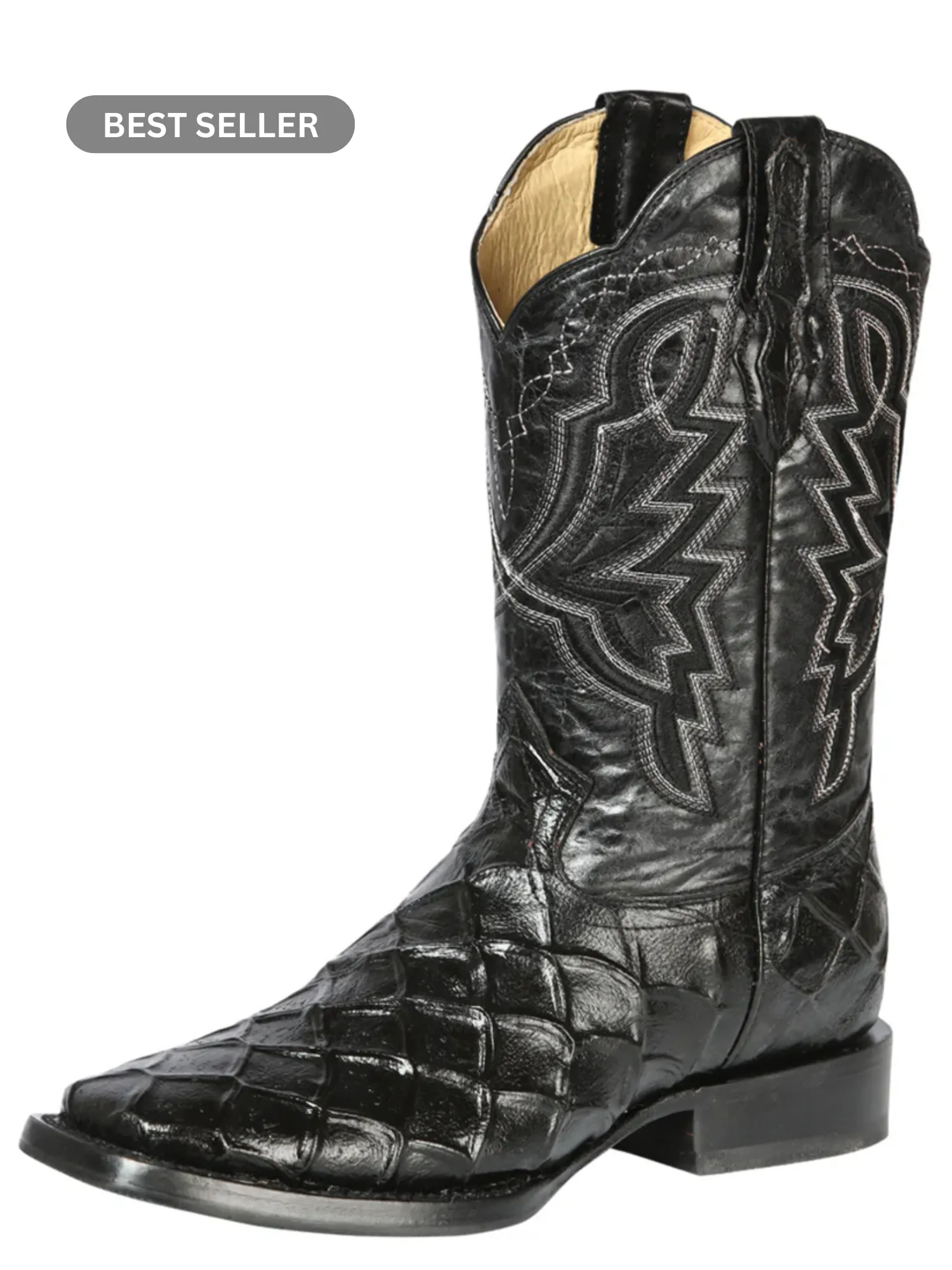 Botas Vaqueras Rodeo Imitacion de Monster Fish Grabado en Piel Vacuno para Hombre 'El General' - ID: 44663