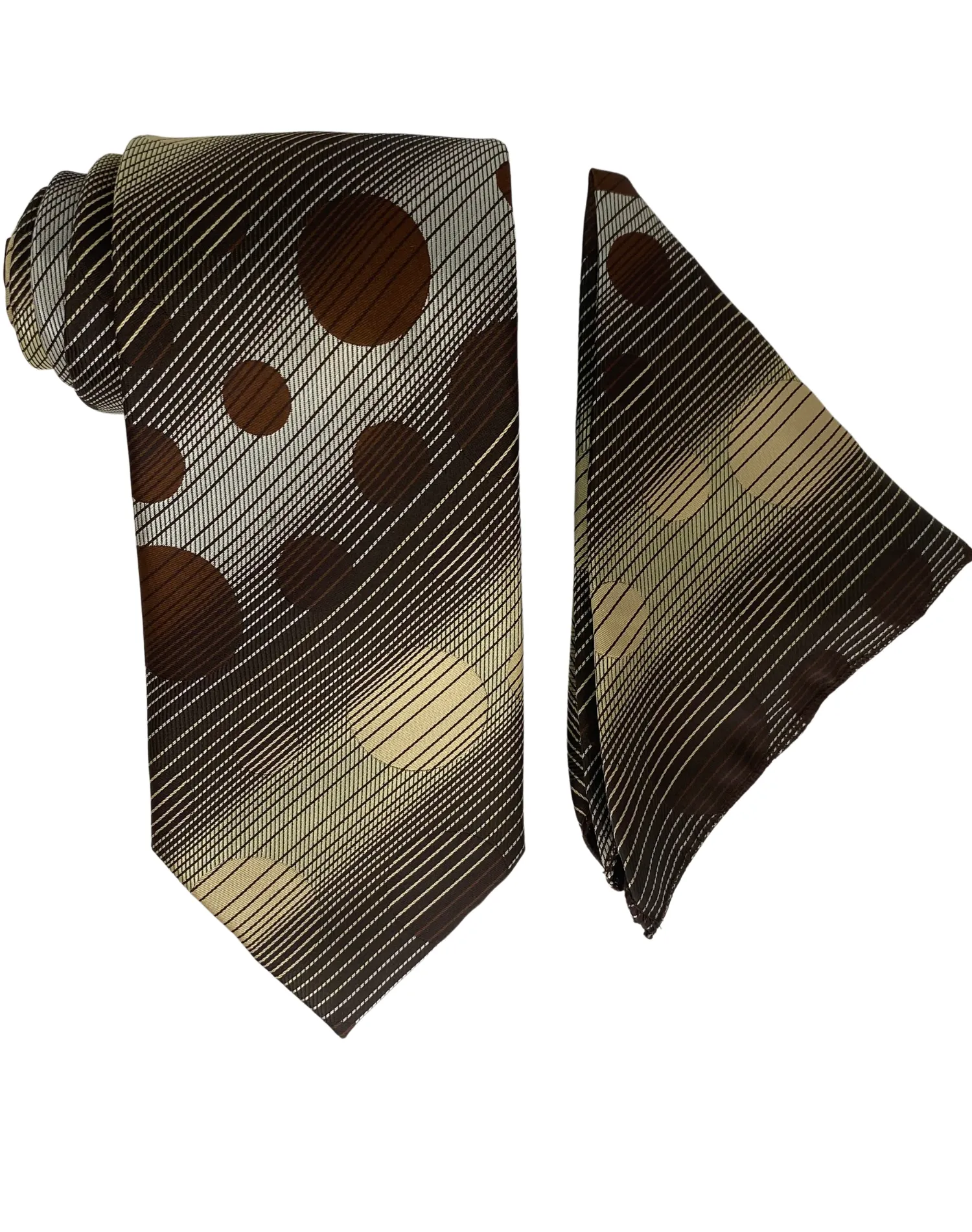 Bruno Conte Geometric Polka Dot Tie and Handkerchief - Taupe Brown