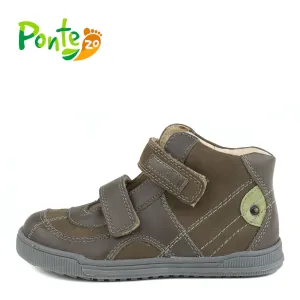 D.D. Step big kid boy supinated high-top shoes brown with green decor size US 11-1.5