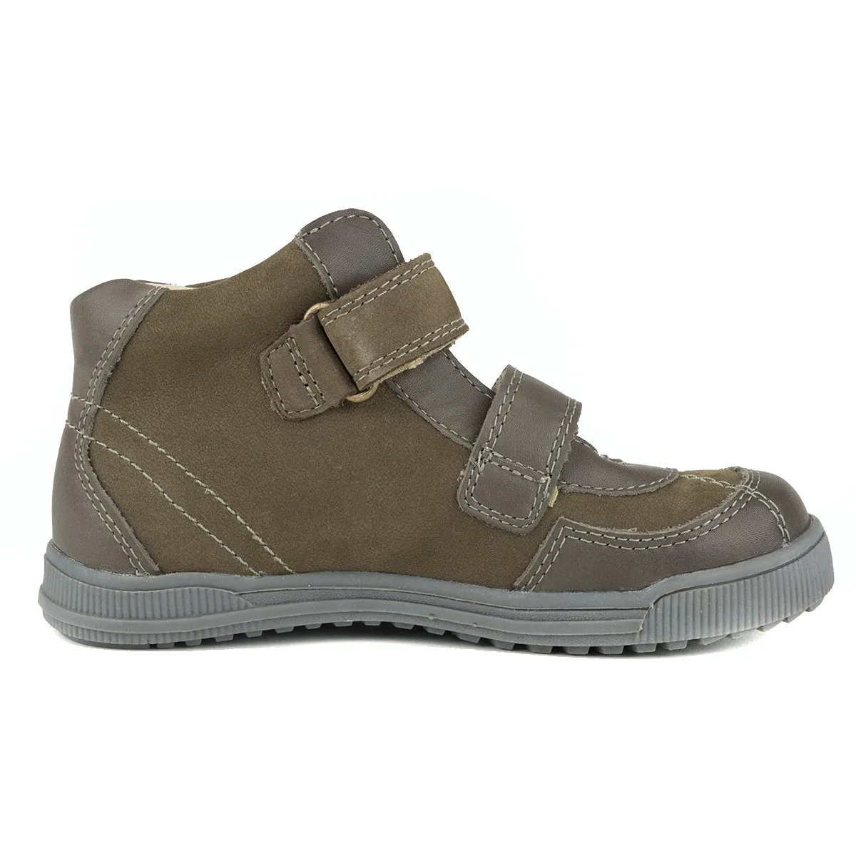 D.D. Step big kid boy supinated high-top shoes brown with green decor size US 11-1.5