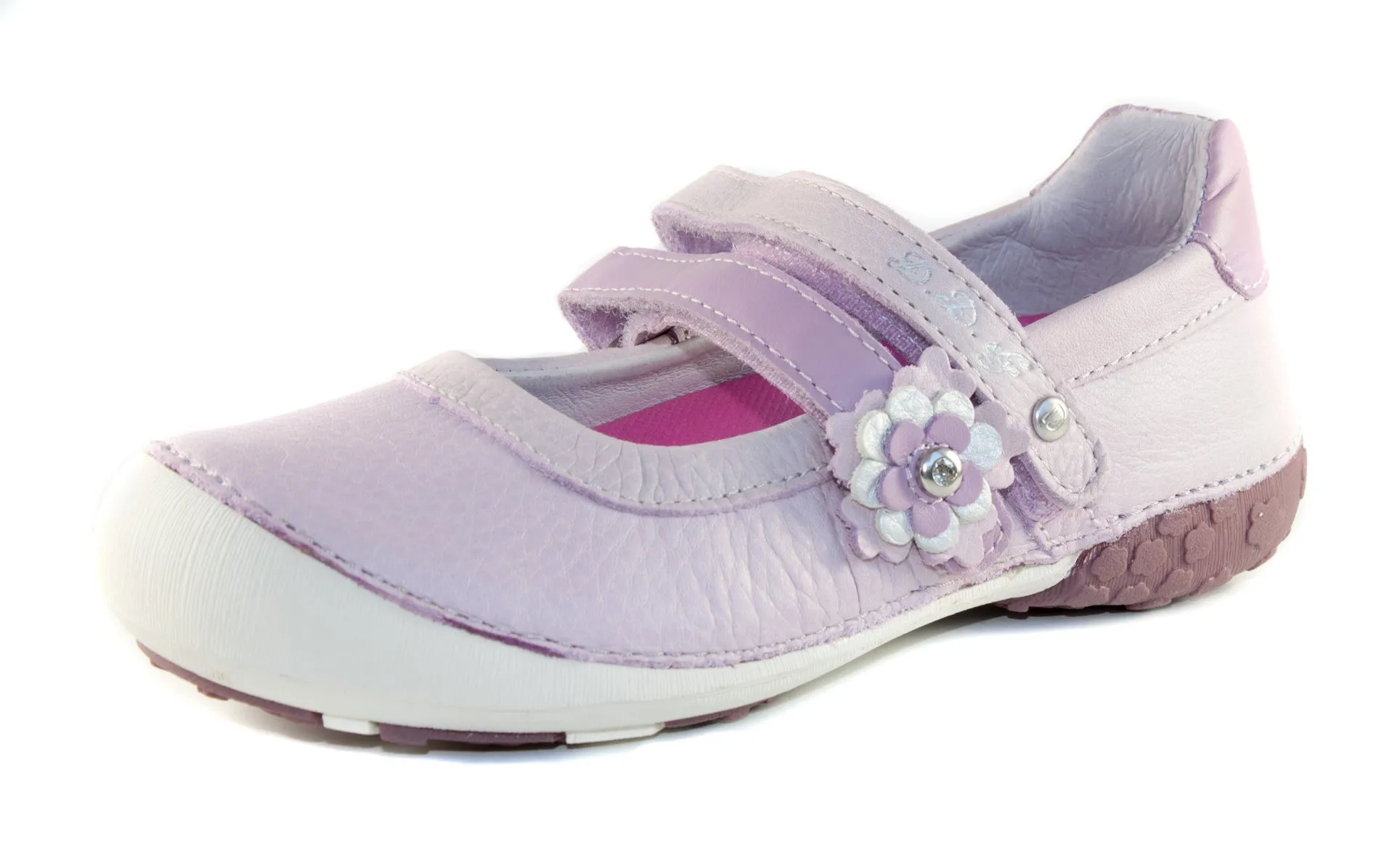 D.D. Step little kid double strap girl sandals/dress shoes violet with flower size US 8.5-12