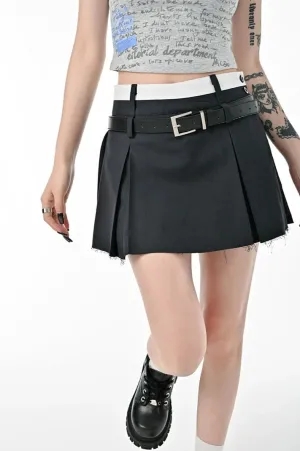 Distressed Hem Skort Pleated Mini Skirt