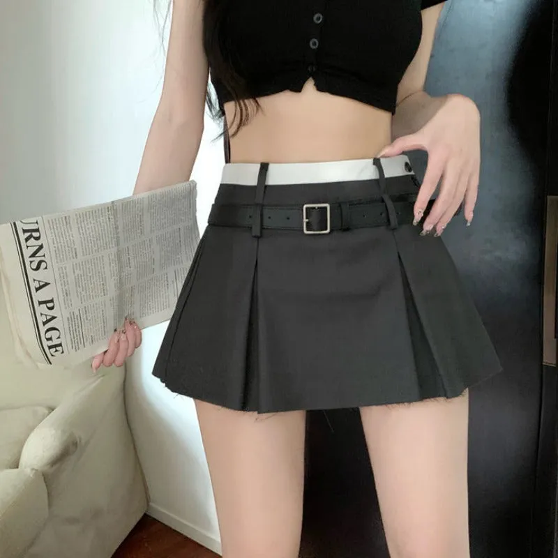 Distressed Hem Skort Pleated Mini Skirt