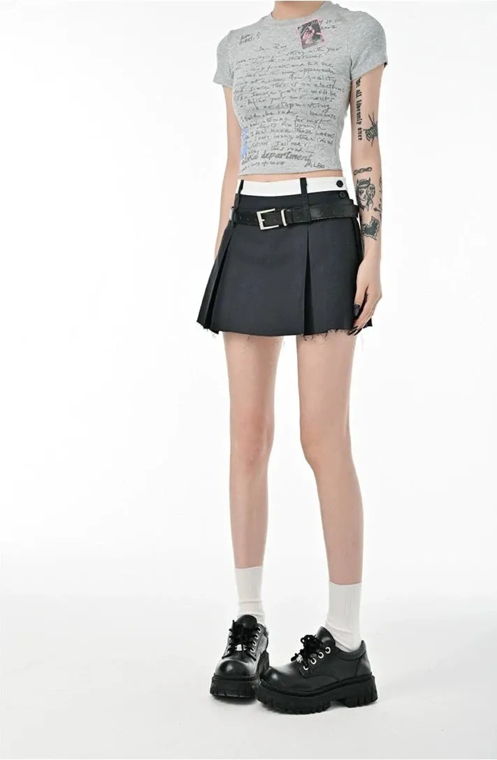 Distressed Hem Skort Pleated Mini Skirt