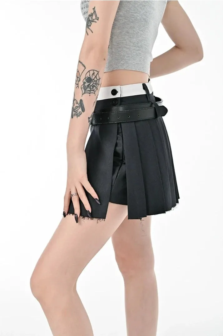 Distressed Hem Skort Pleated Mini Skirt