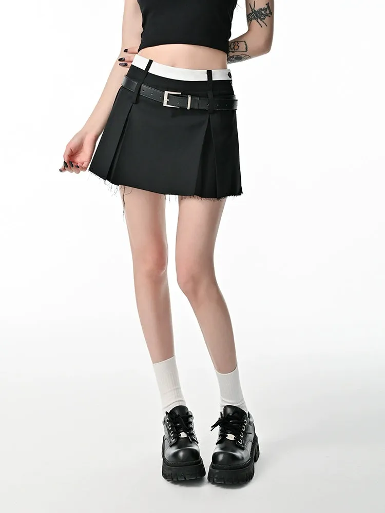 Distressed Hem Skort Pleated Mini Skirt