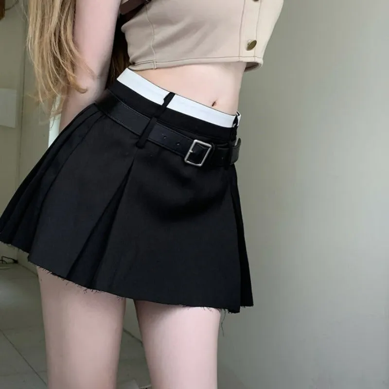 Distressed Hem Skort Pleated Mini Skirt