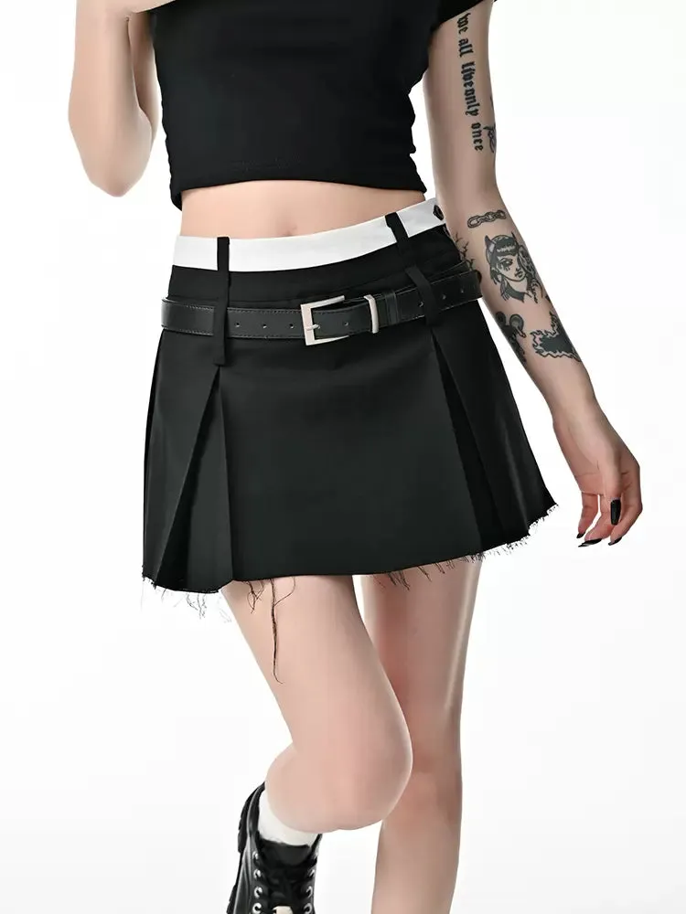 Distressed Hem Skort Pleated Mini Skirt