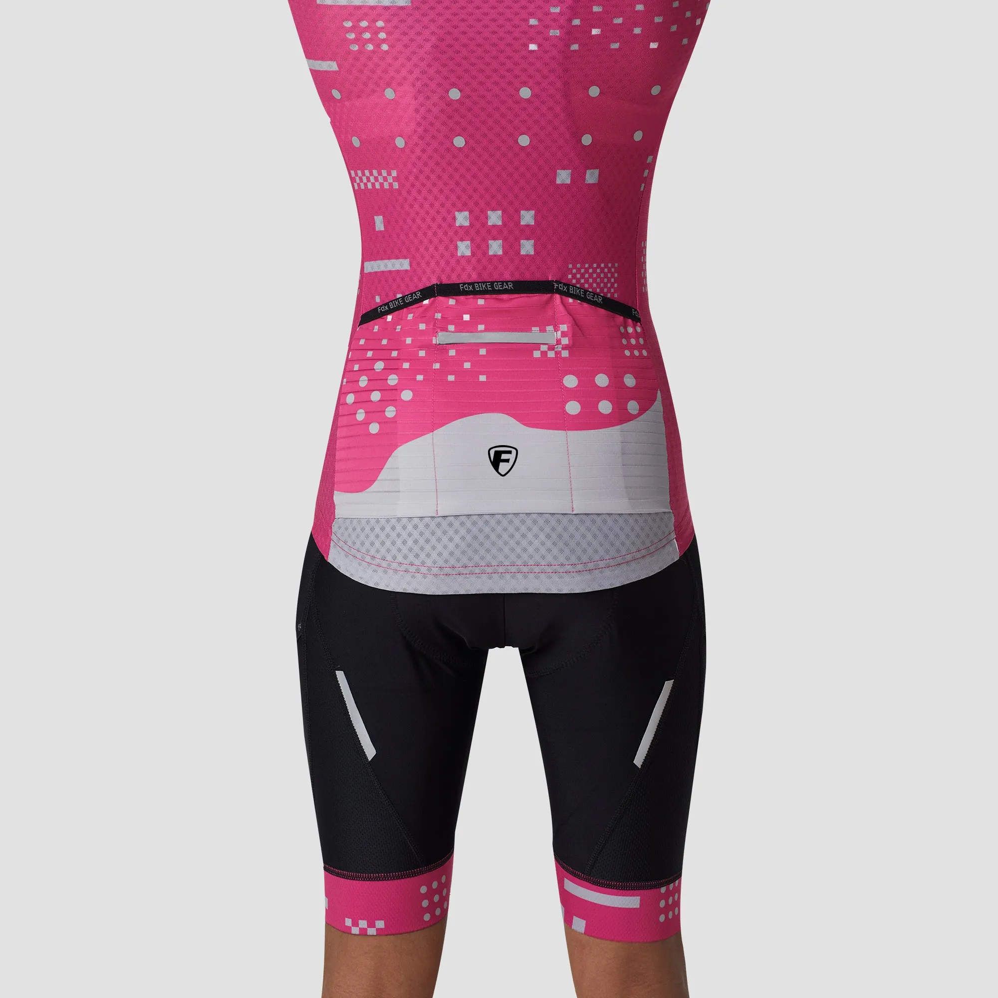 Fdx Women's & Girl's Set All Day Pink Short Sleeve Cycling Jersey & Cargo Bib Shorts