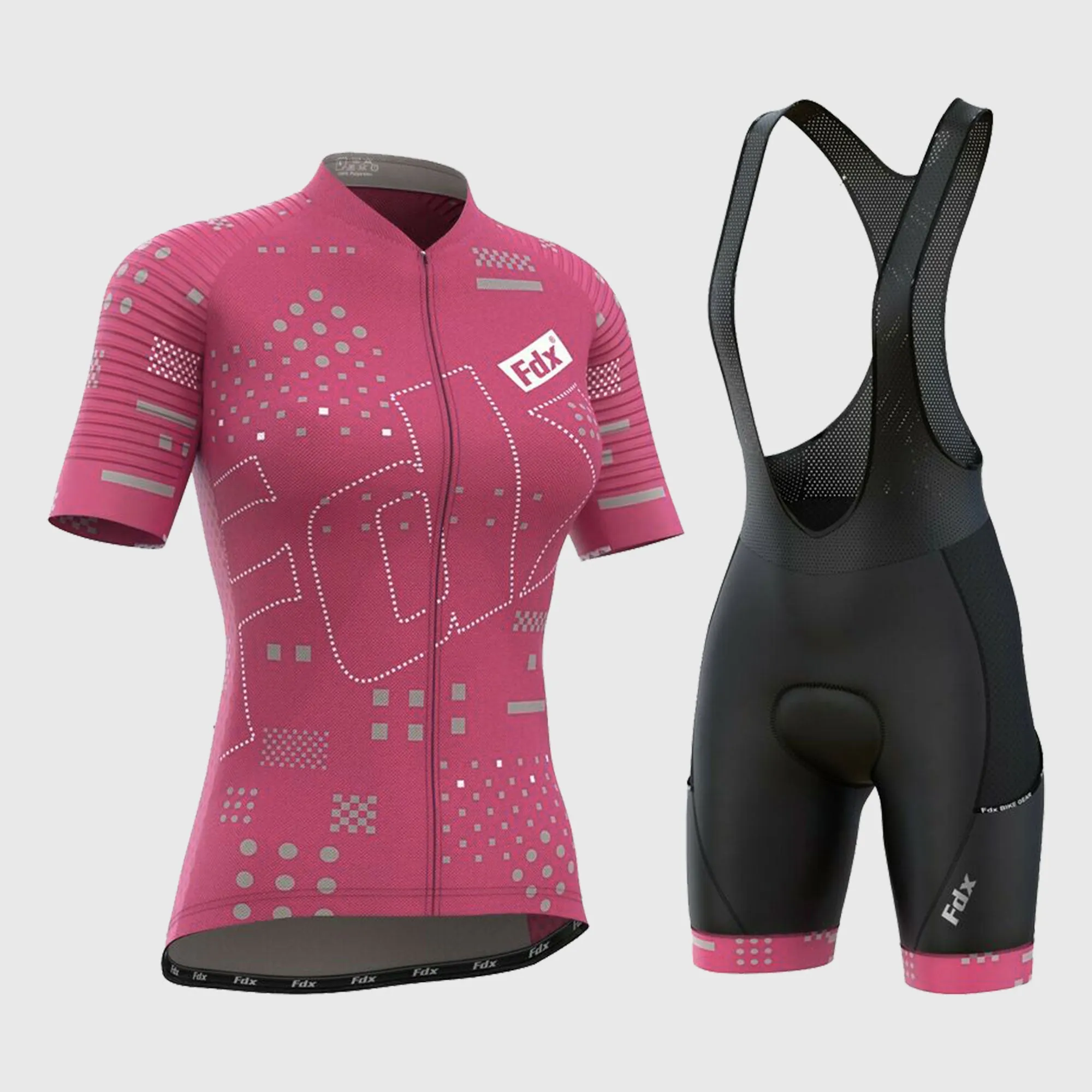 Fdx Women's & Girl's Set All Day Pink Short Sleeve Cycling Jersey & Cargo Bib Shorts