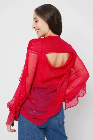 Fuschia Embroidered Cowl Shirt