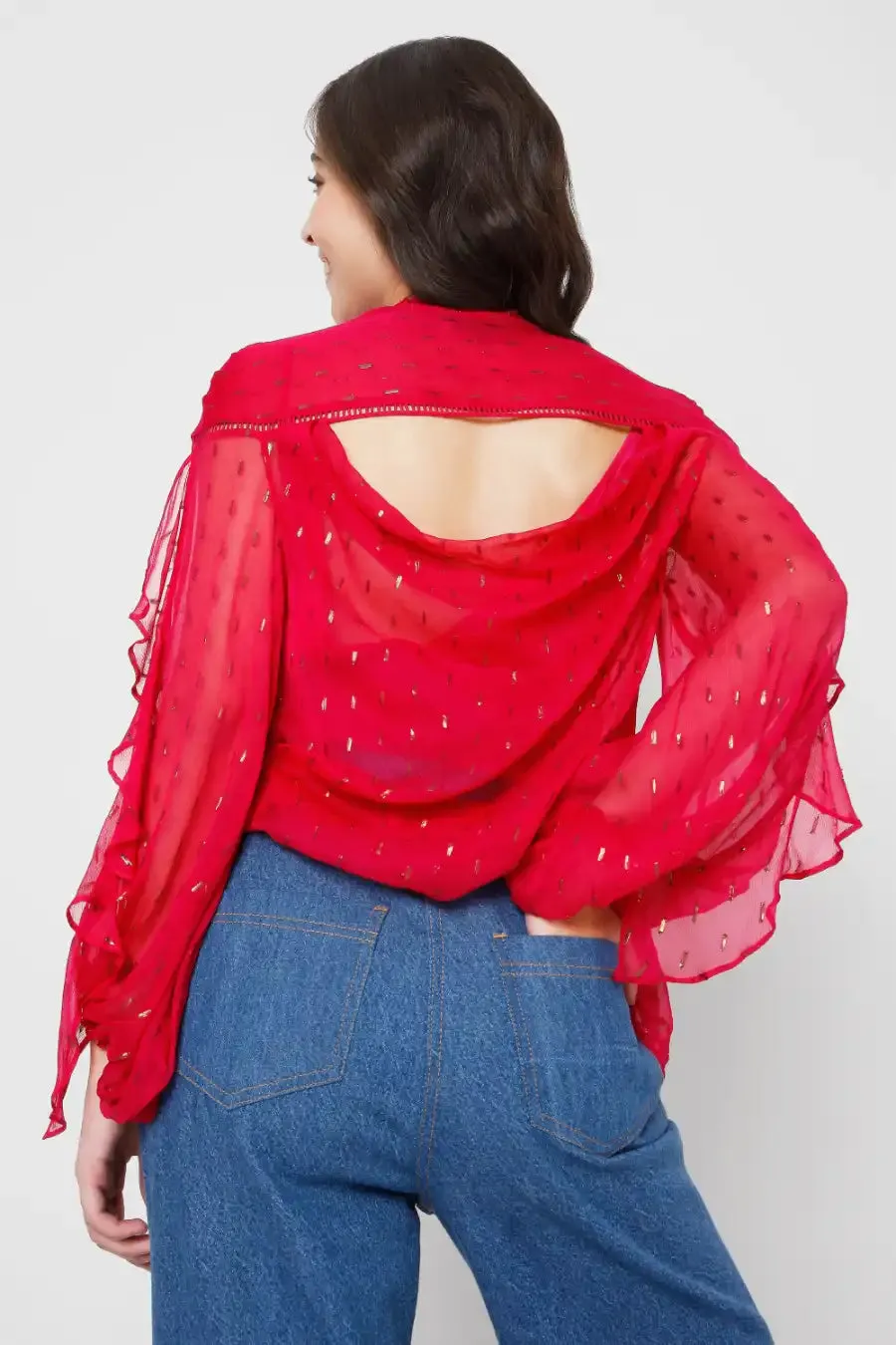 Fuschia Embroidered Cowl Shirt