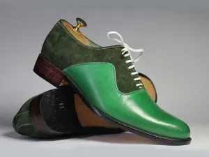 Handmade Men Green Leather & Suede Lace Up Shoes, Men Dress Formal Designer Shoes