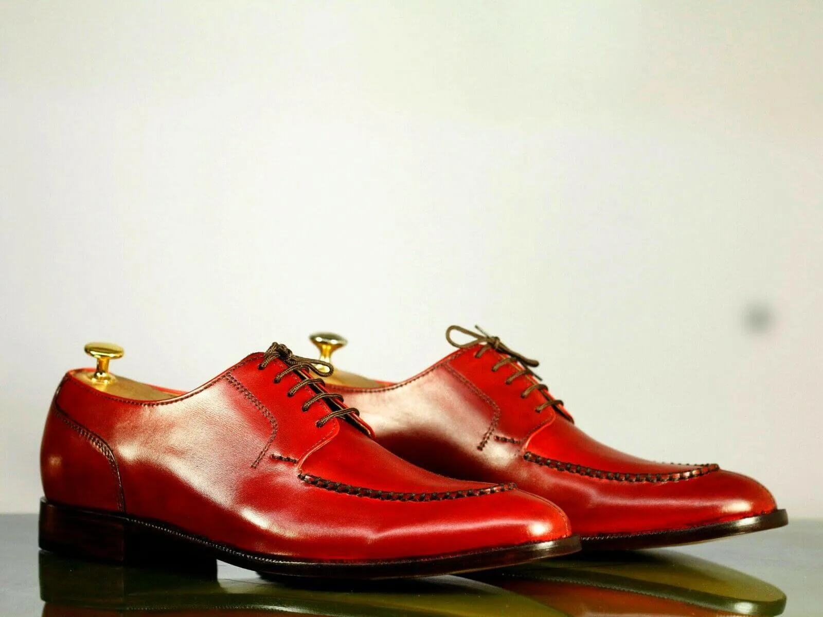 Handmade Men's Red Split Toe Leather Lace Up Shoes, Men Designer Dress Oxford Shoes