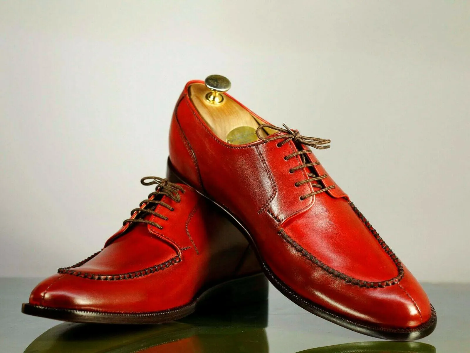 Handmade Men's Red Split Toe Leather Lace Up Shoes, Men Designer Dress Oxford Shoes