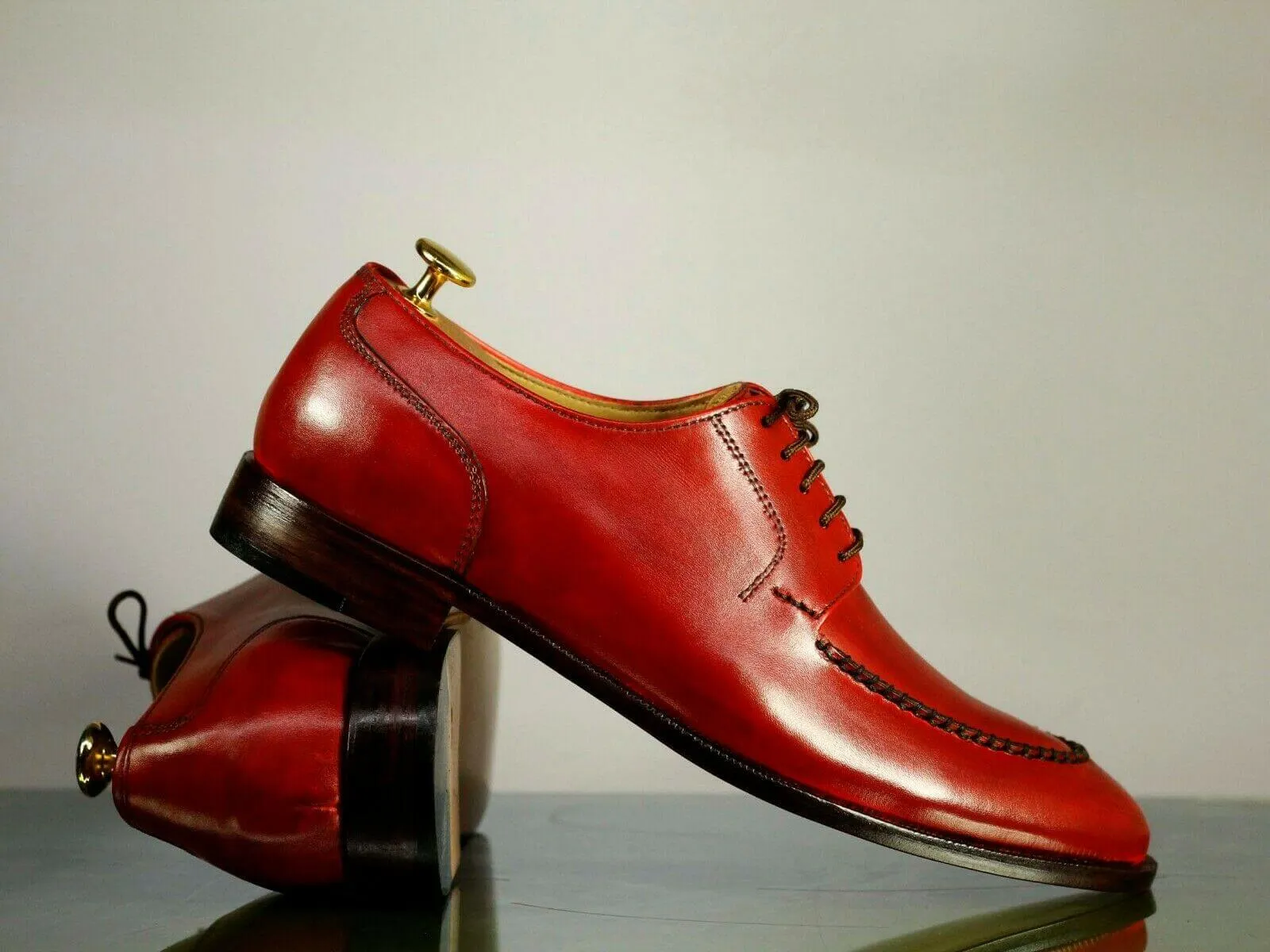 Handmade Men's Red Split Toe Leather Lace Up Shoes, Men Designer Dress Oxford Shoes