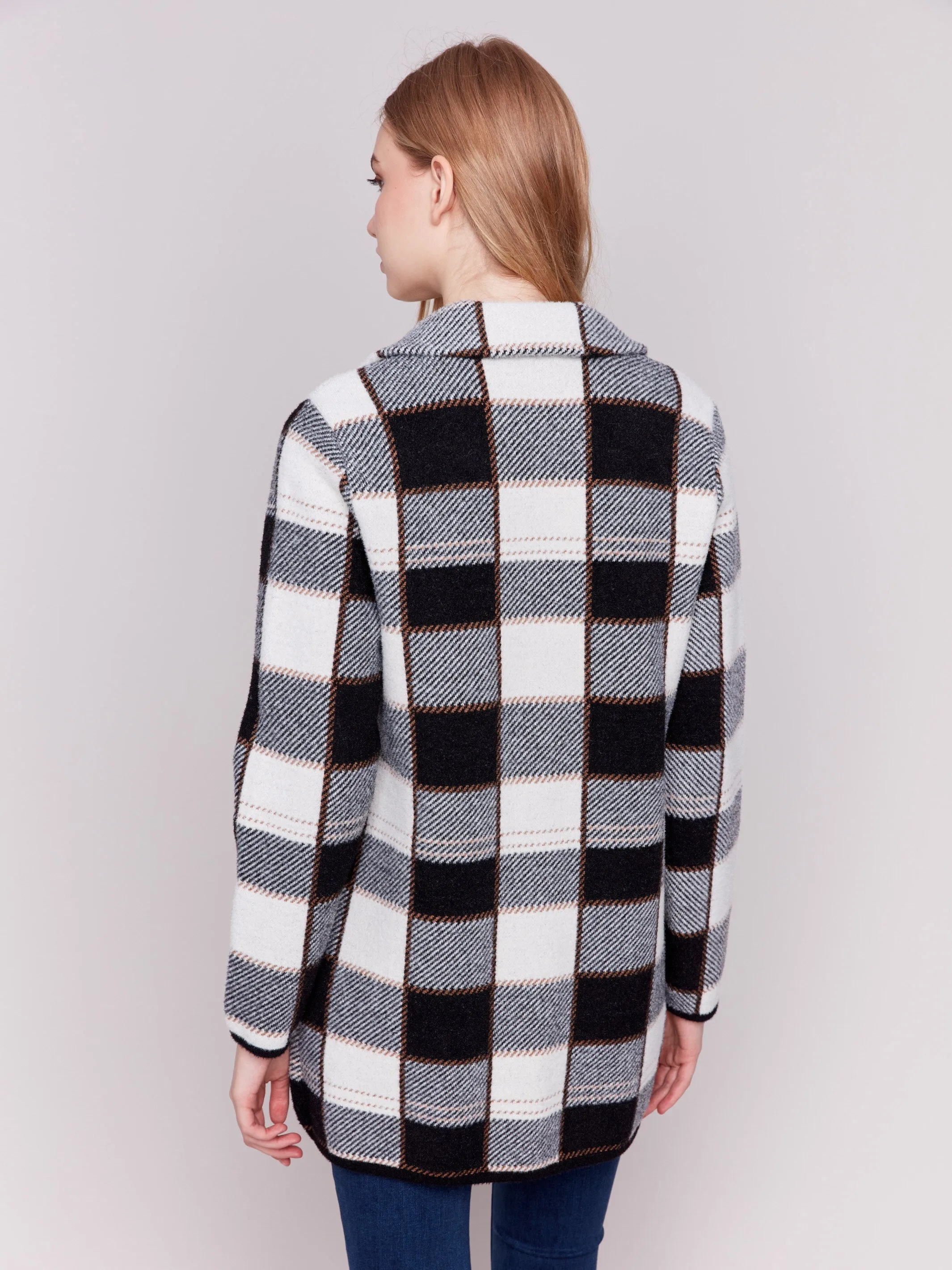 Knit Plaid Coat - Truffle