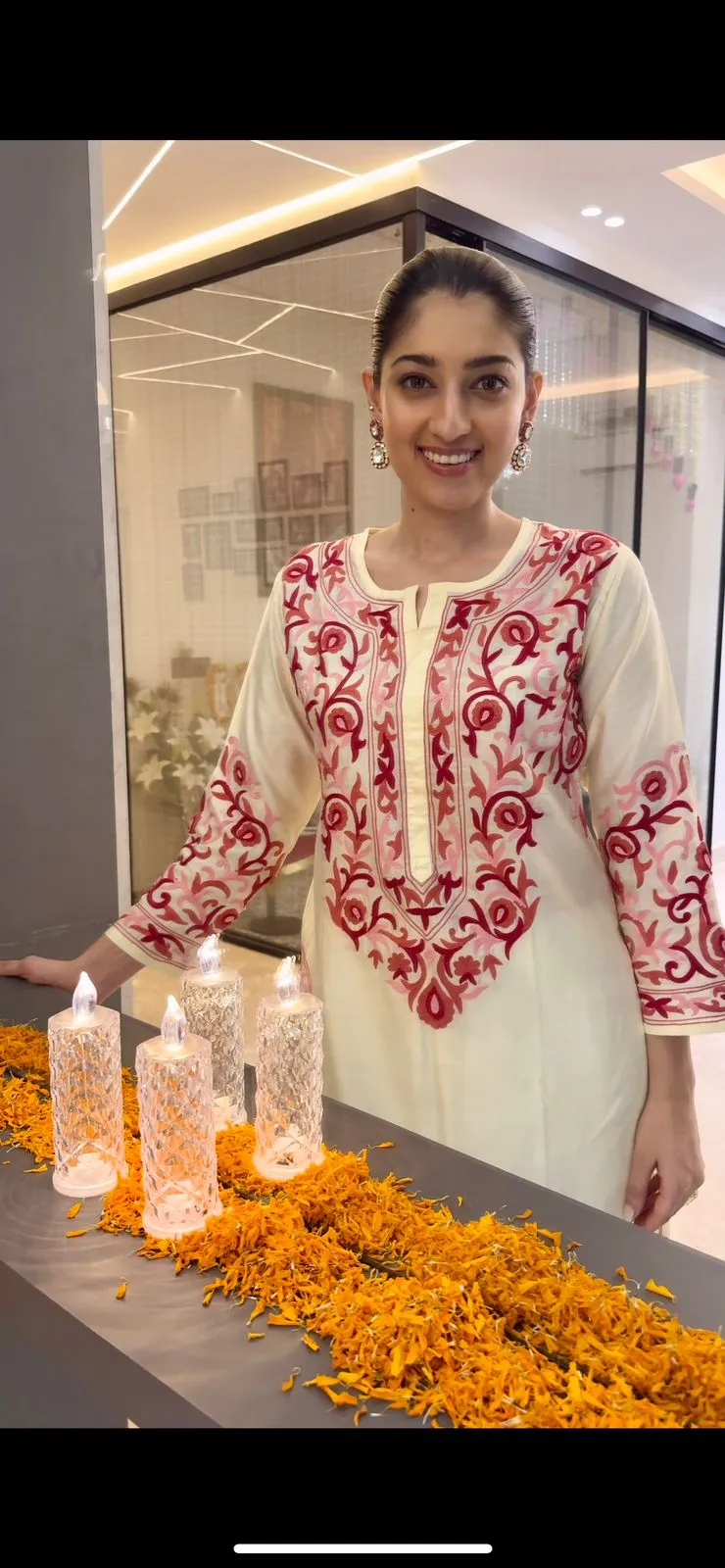 Mansi in Falak Kashmiri Long Kurta In Chanderi Silk With Pink Embroidery