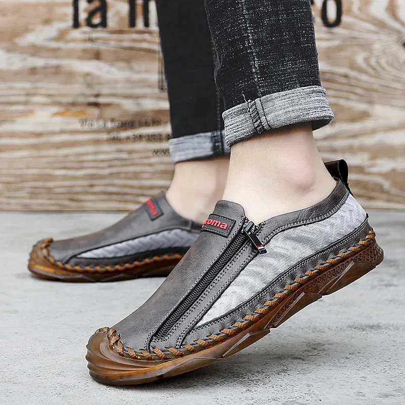 Men's Casual Moccasins Loafers Breathable Zipper Leather Shoes | 90888