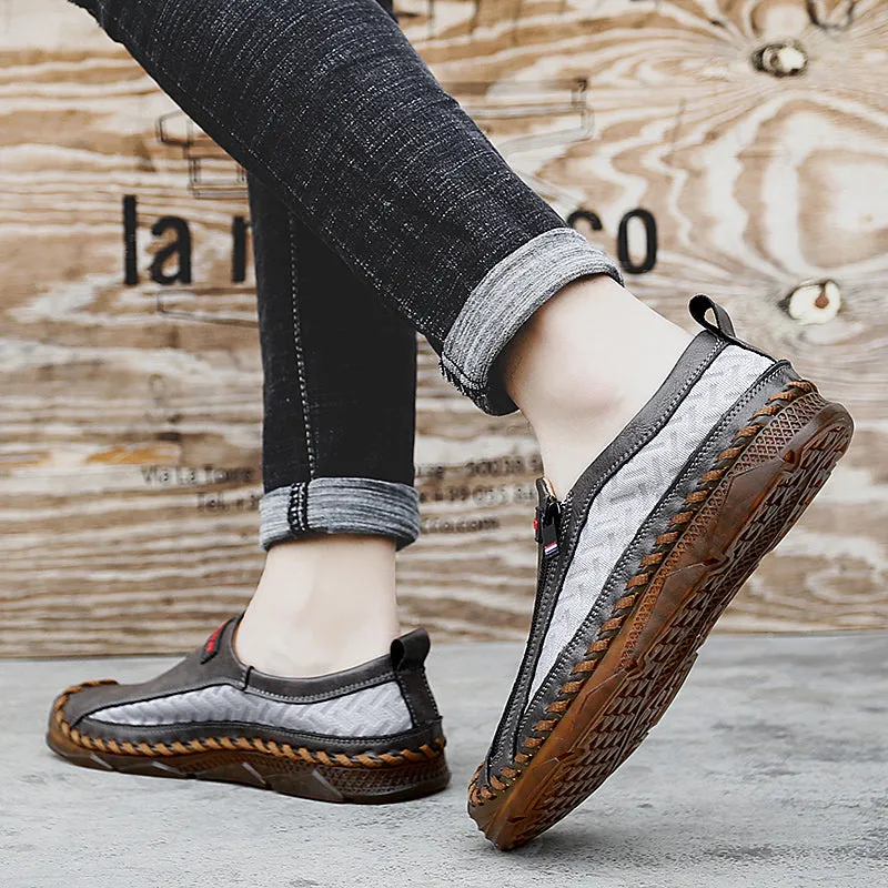 Men's Casual Moccasins Loafers Breathable Zipper Leather Shoes | 90888