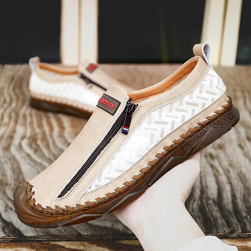 Men's Casual Moccasins Loafers Breathable Zipper Leather Shoes | 90888