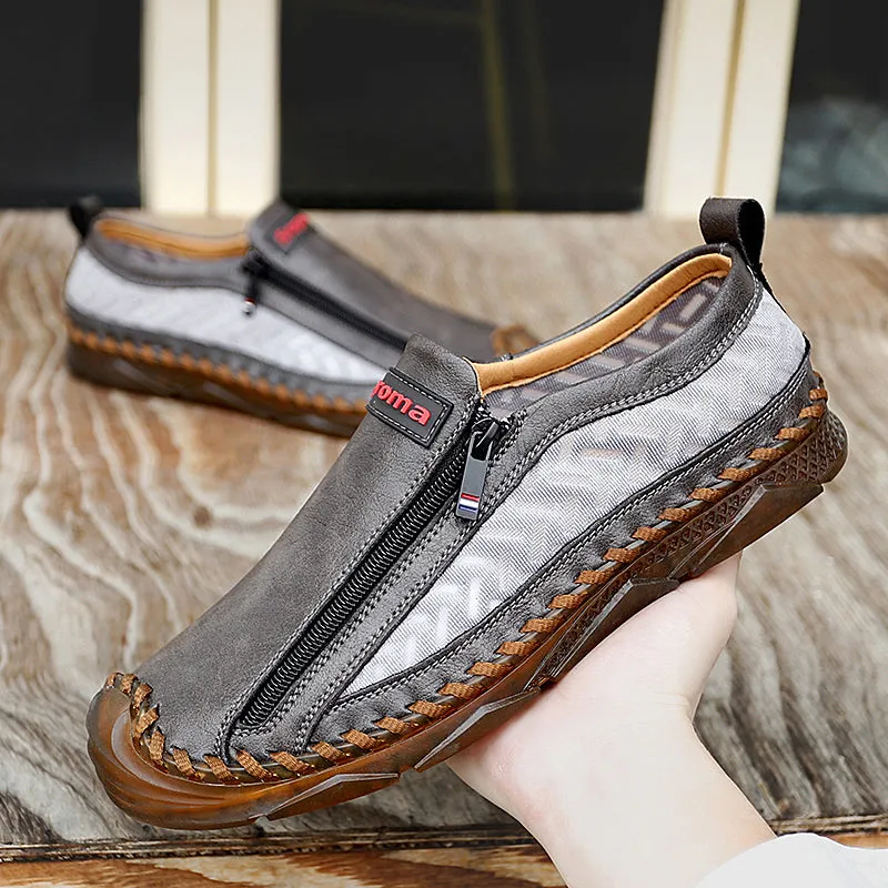 Men's Casual Moccasins Loafers Breathable Zipper Leather Shoes | 90888