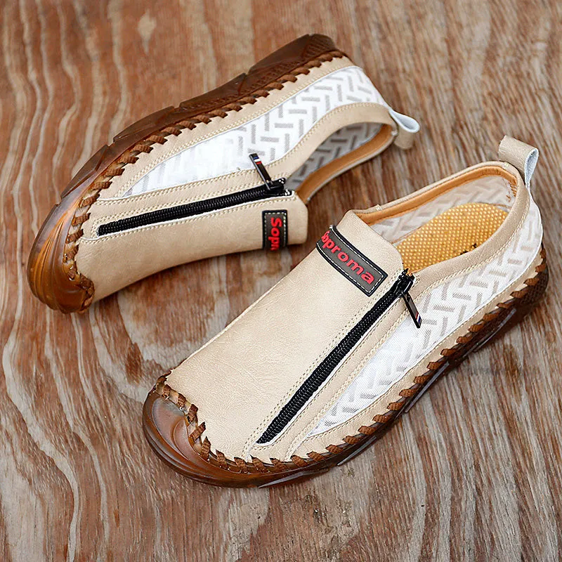 Men's Casual Moccasins Loafers Breathable Zipper Leather Shoes | 90888