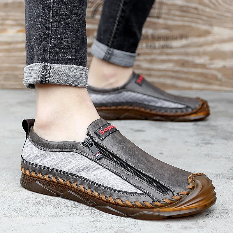 Men's Casual Moccasins Loafers Breathable Zipper Leather Shoes | 90888