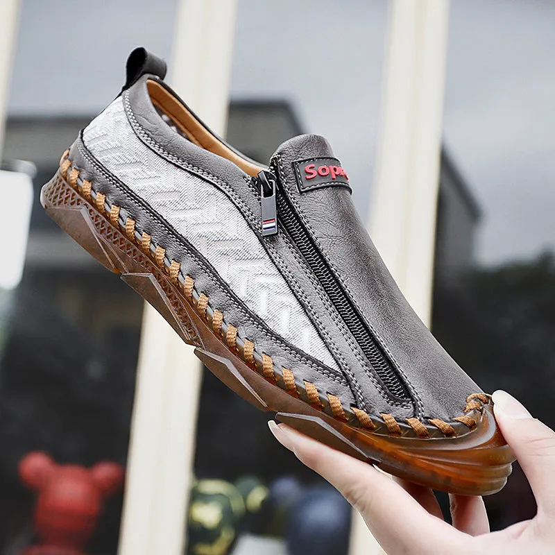 Men's Casual Moccasins Loafers Breathable Zipper Leather Shoes | 90888