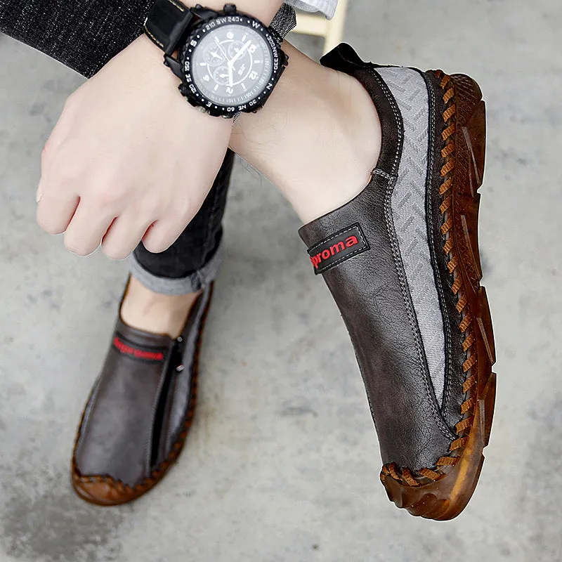 Men's Casual Moccasins Loafers Breathable Zipper Leather Shoes | 90888