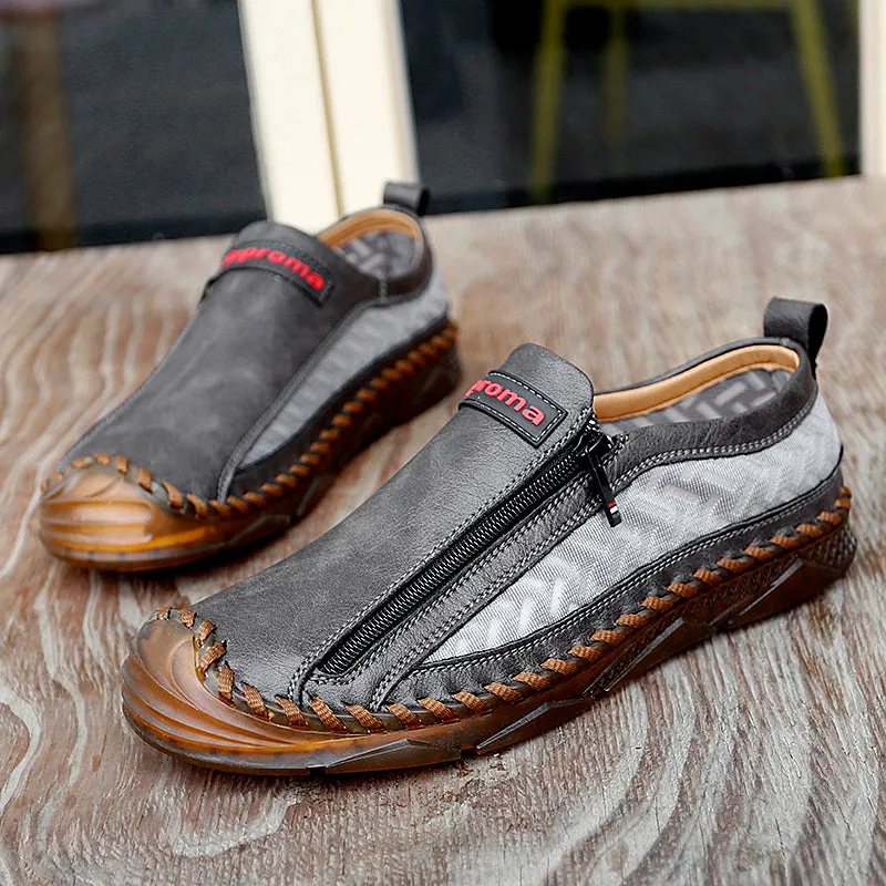 Men's Casual Moccasins Loafers Breathable Zipper Leather Shoes | 90888