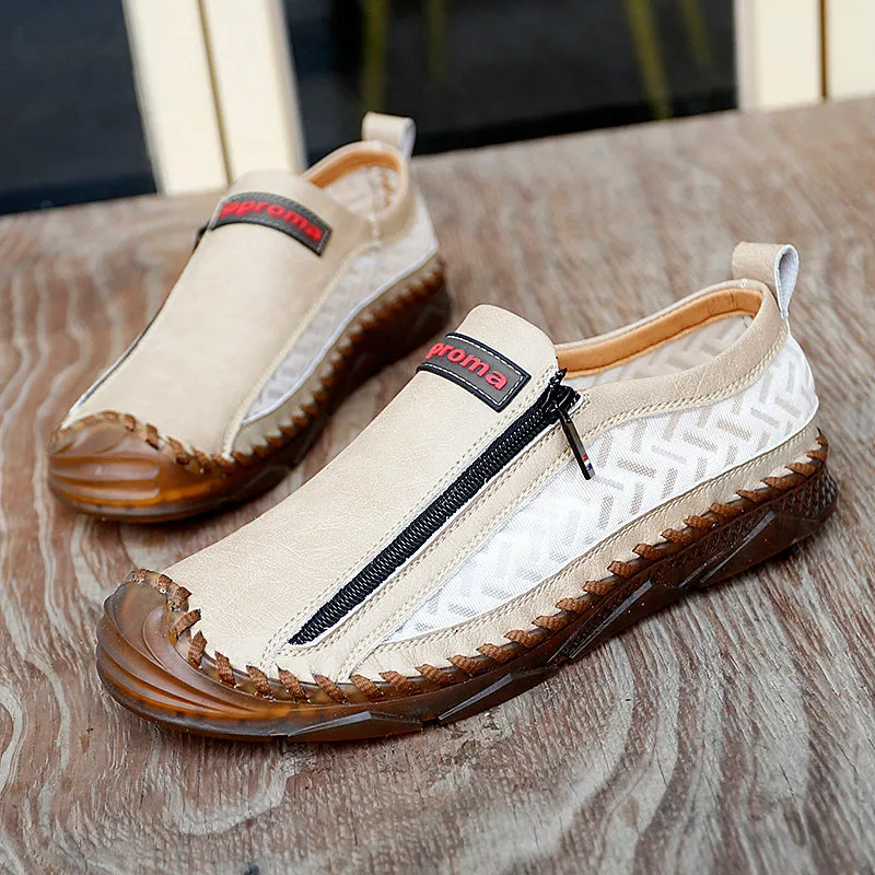 Men's Casual Moccasins Loafers Breathable Zipper Leather Shoes | 90888