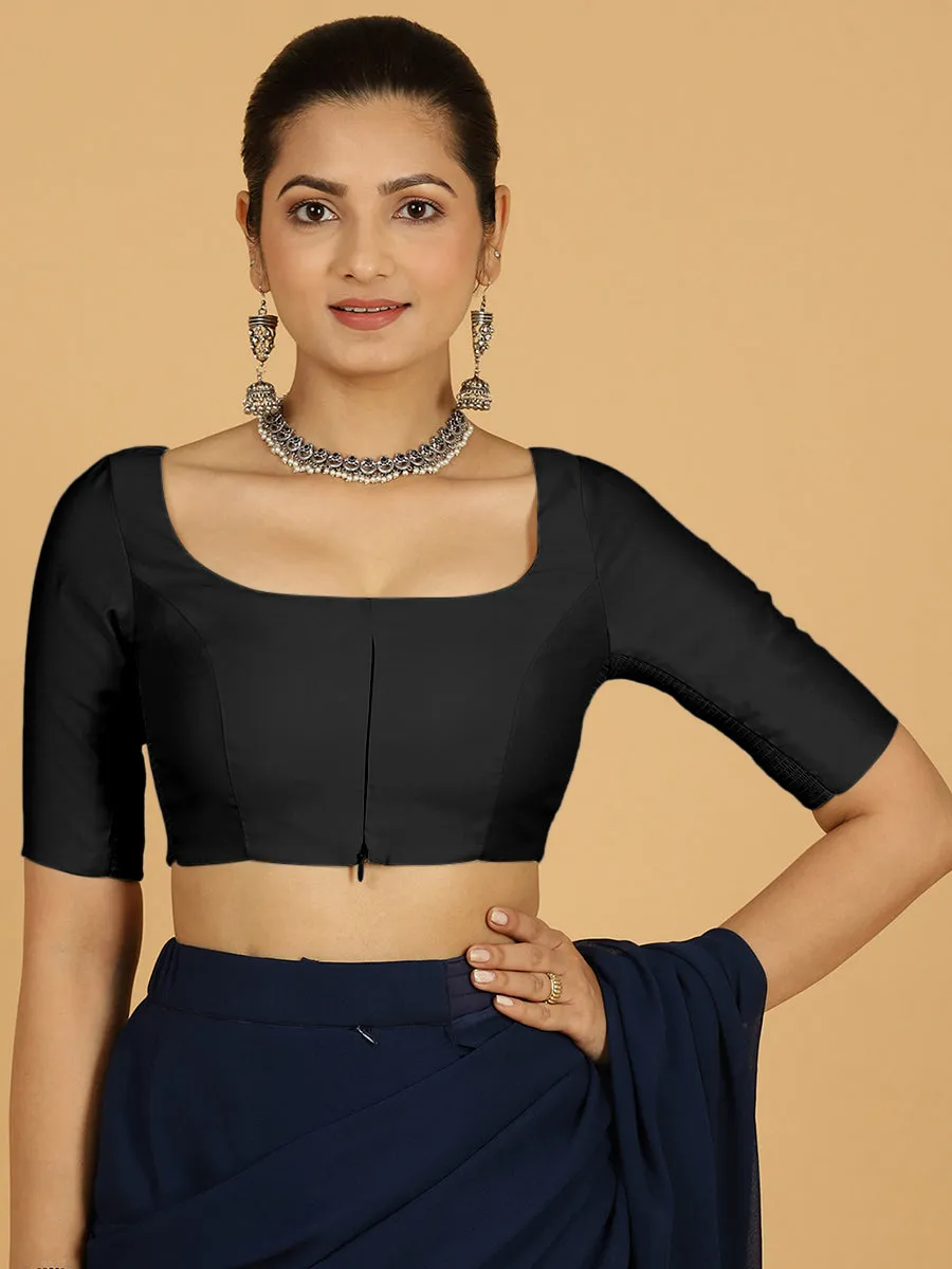 Nidhi x Rozaana | Elbow Sleeves Saree Blouse in Raven Black