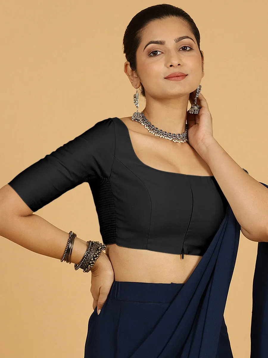 Nidhi x Rozaana | Elbow Sleeves Saree Blouse in Raven Black