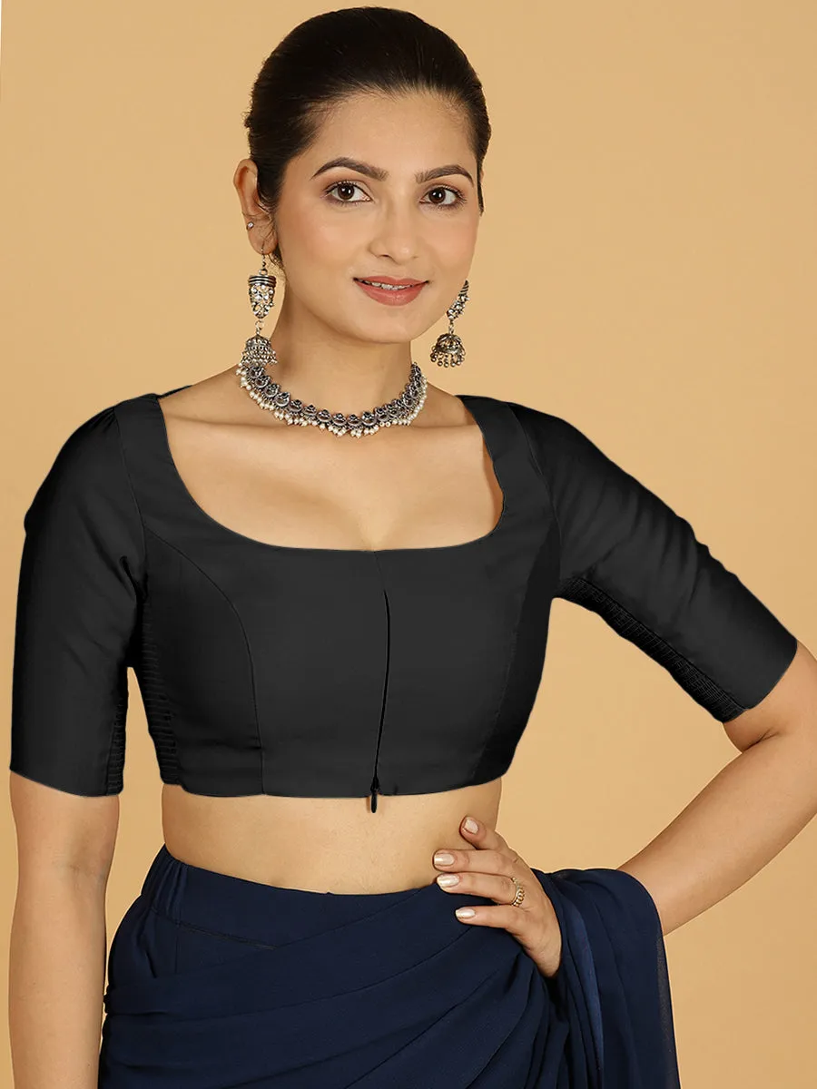 Nidhi x Rozaana | Elbow Sleeves Saree Blouse in Raven Black